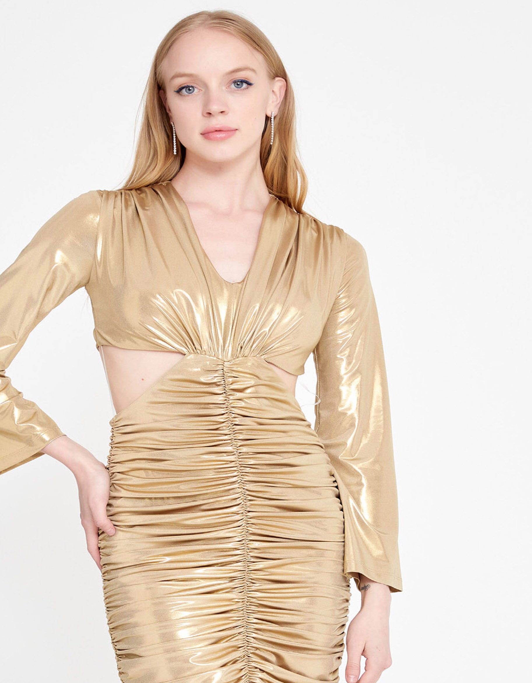Aurora Ruched Cutout Metallic Dress