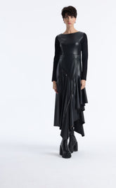 Raven Asymmetry Leather Dress.