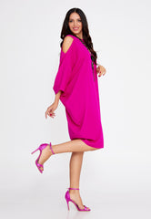 Fuchsia Cold-Shoulder Dress