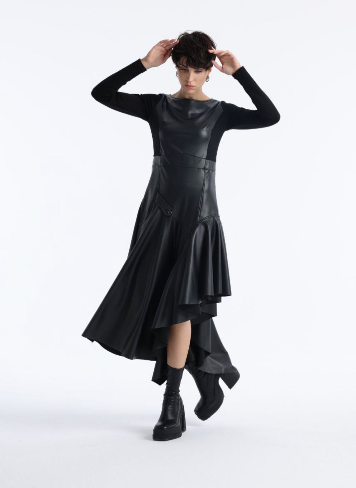 Raven Asymmetry Leather Dress.