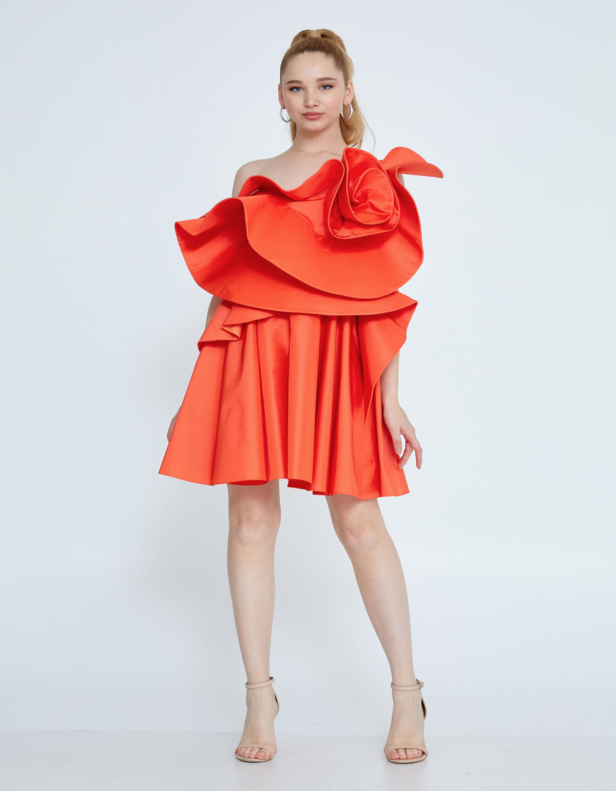 Sculptural Ruffle One-Shoulder Dress