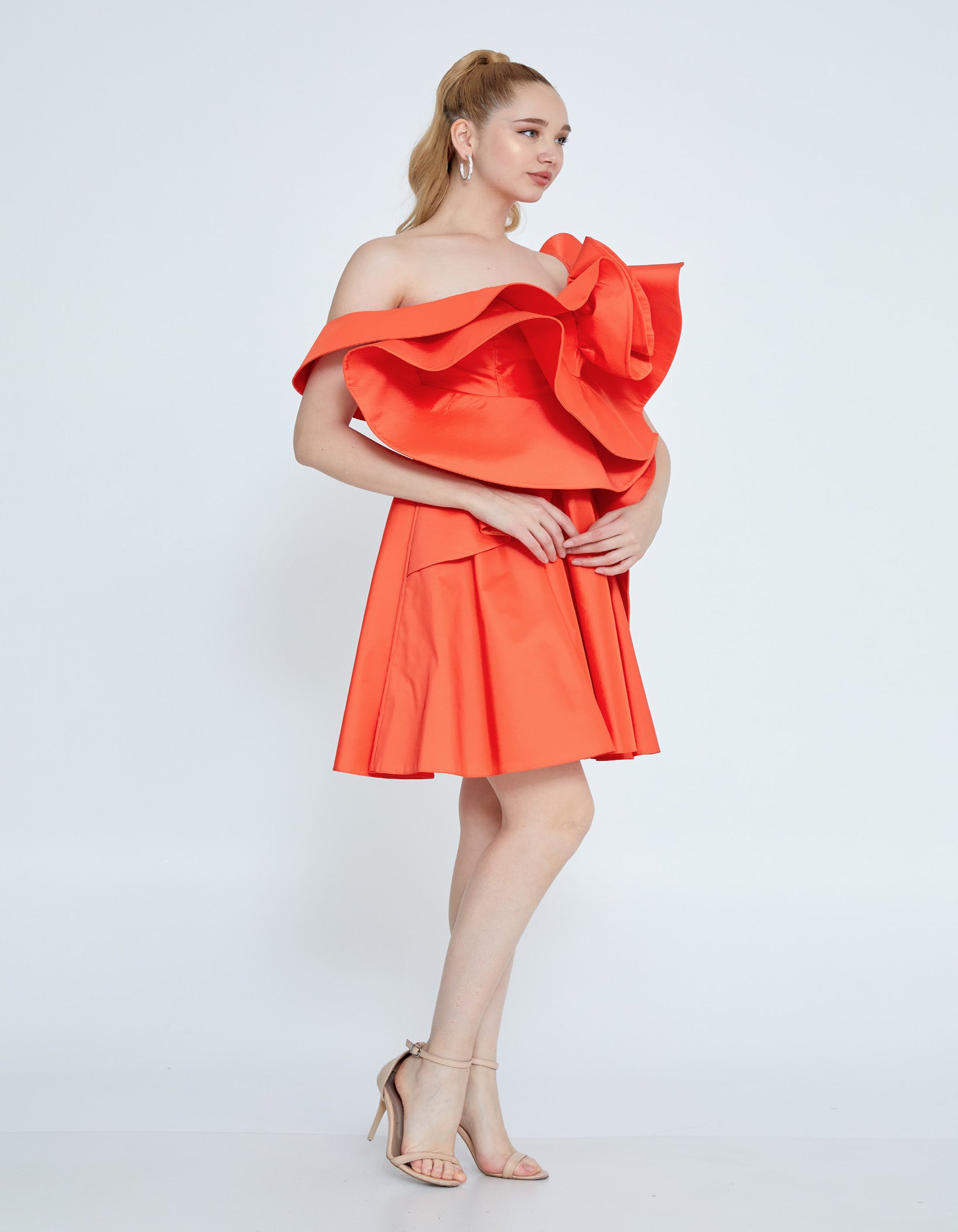 Sculptural Ruffle One-Shoulder Dress