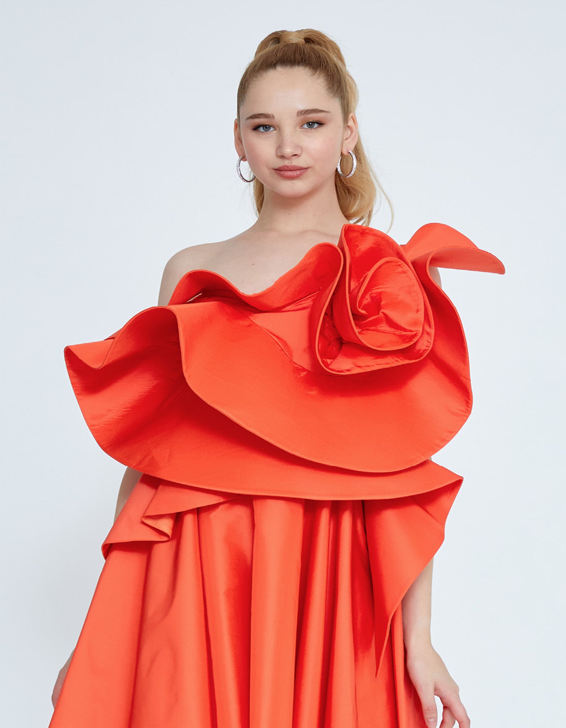 Sculptural Ruffle One-Shoulder Dress