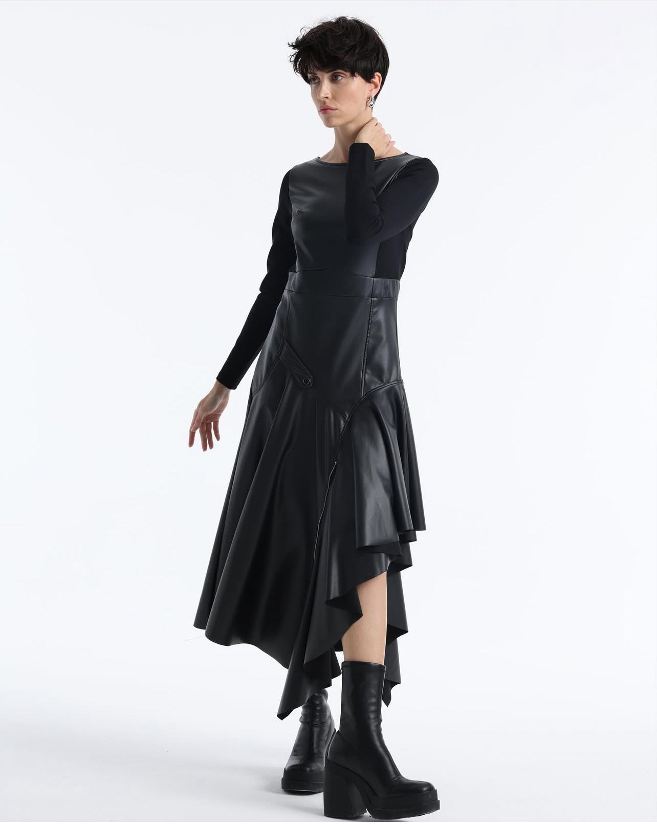Raven Asymmetry Leather Dress.