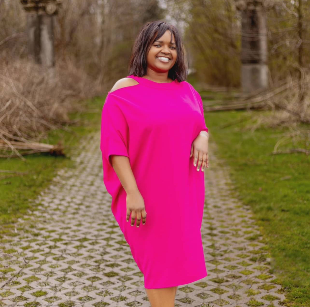 Fuchsia Cold-Shoulder Dress