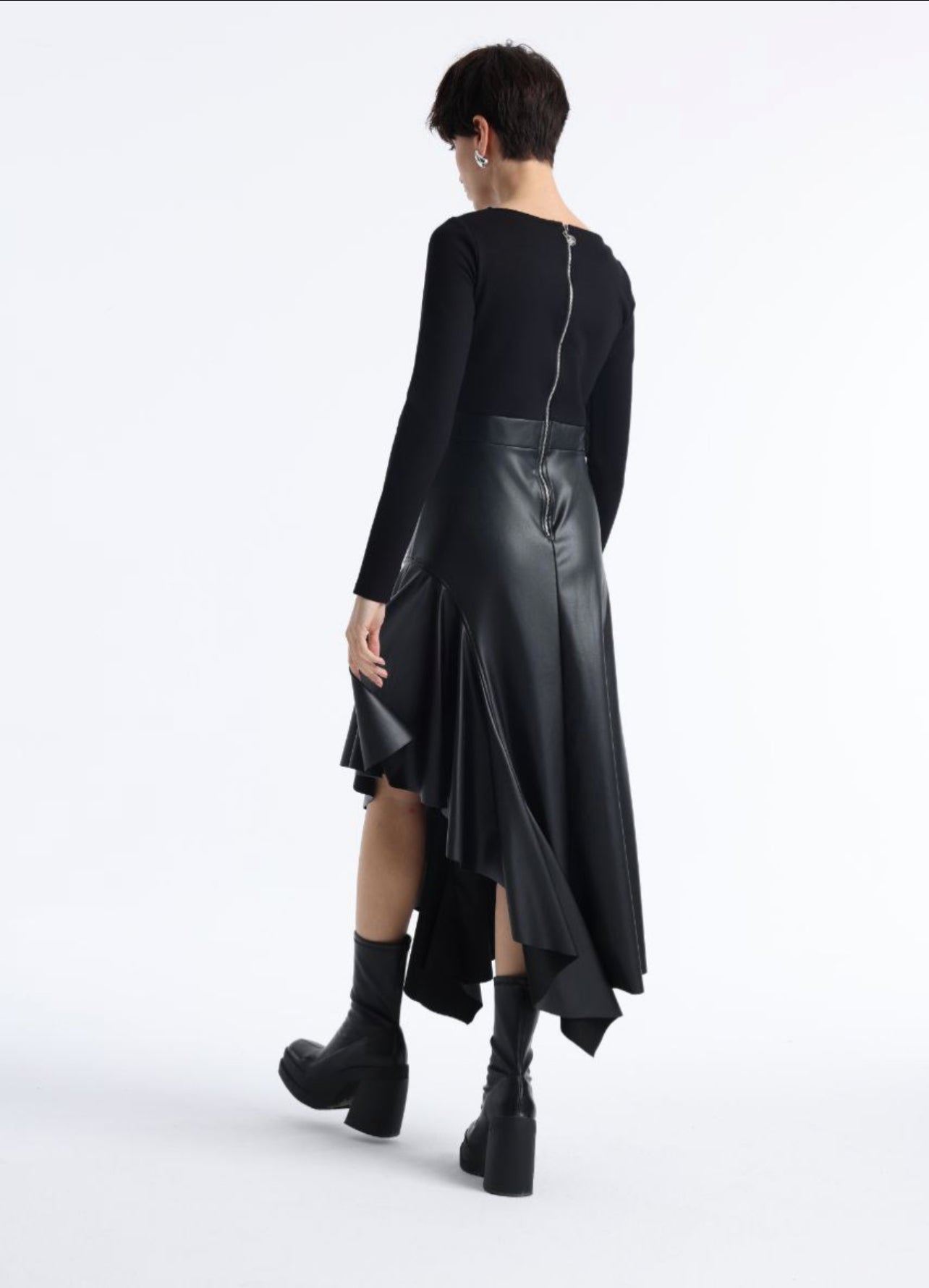 Raven Asymmetry Leather Dress.