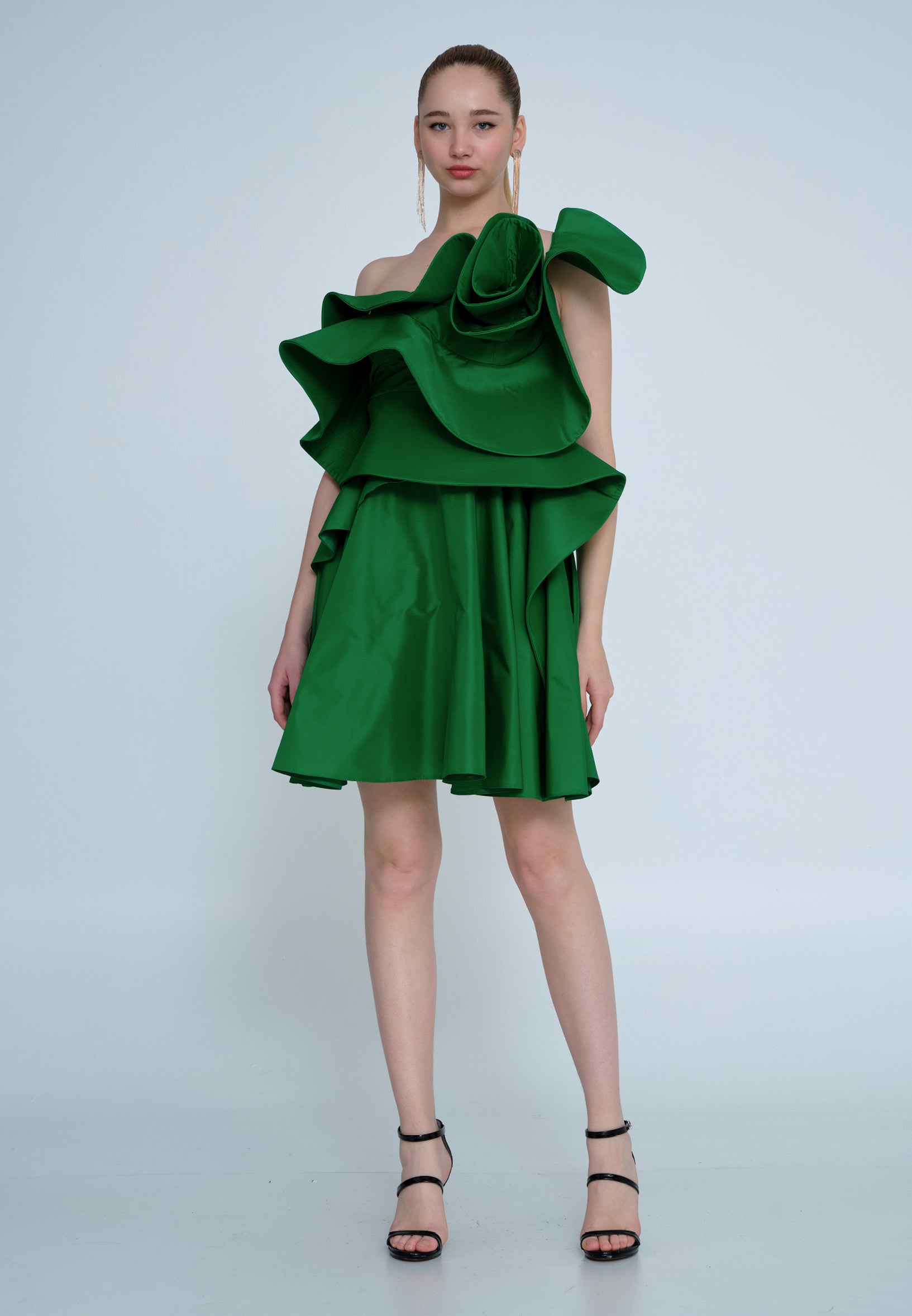 Sculptural Ruffle One-Shoulder Dress