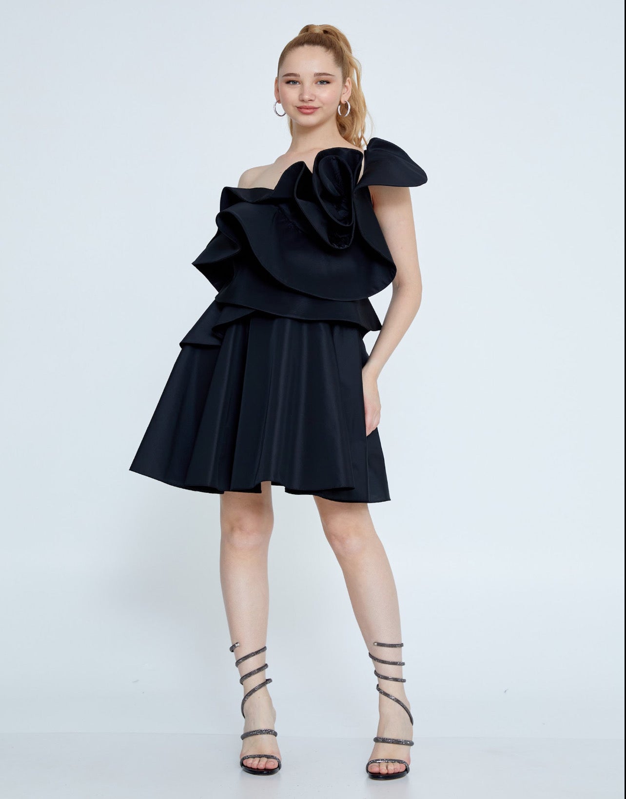 Sculptural Ruffle One-Shoulder Dress