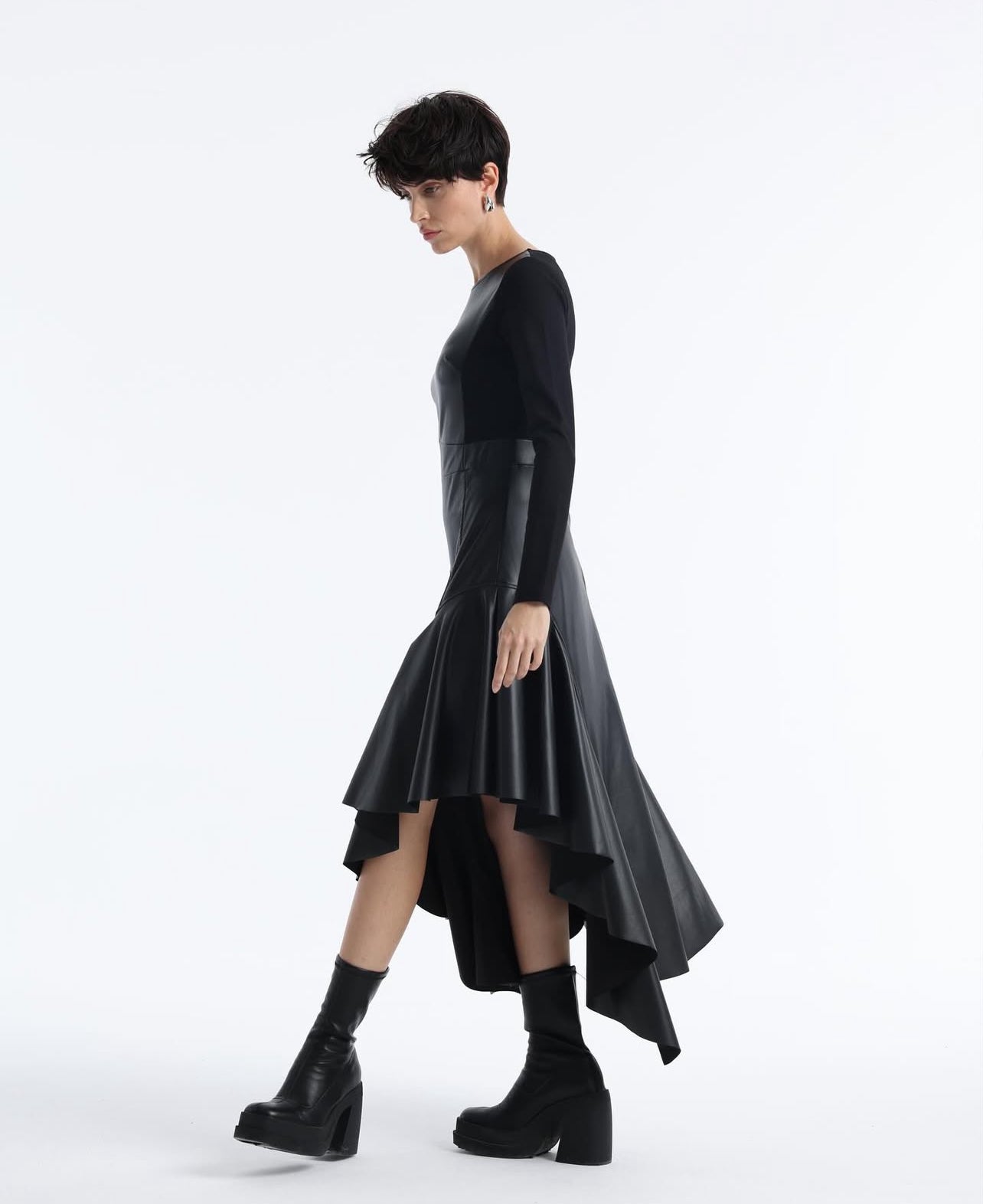 Raven Asymmetry Leather Dress.