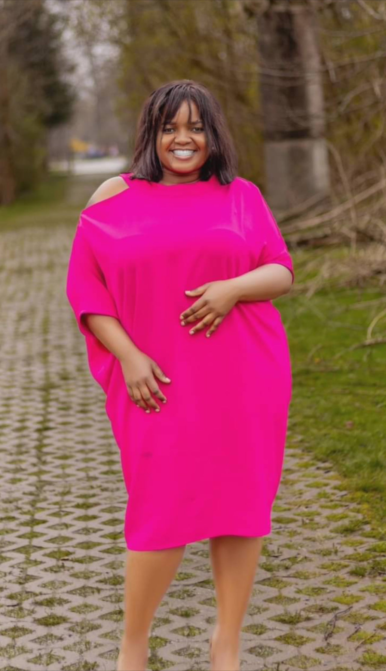 Fuchsia Cold-Shoulder Dress