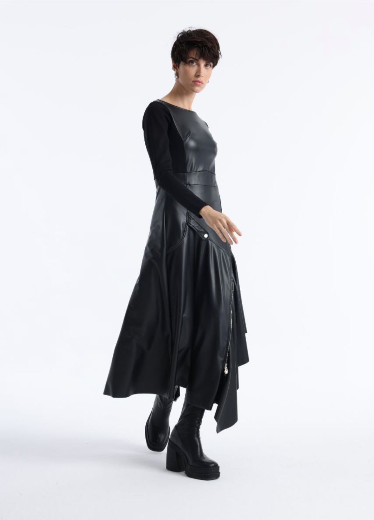 Raven Asymmetry Leather Dress.