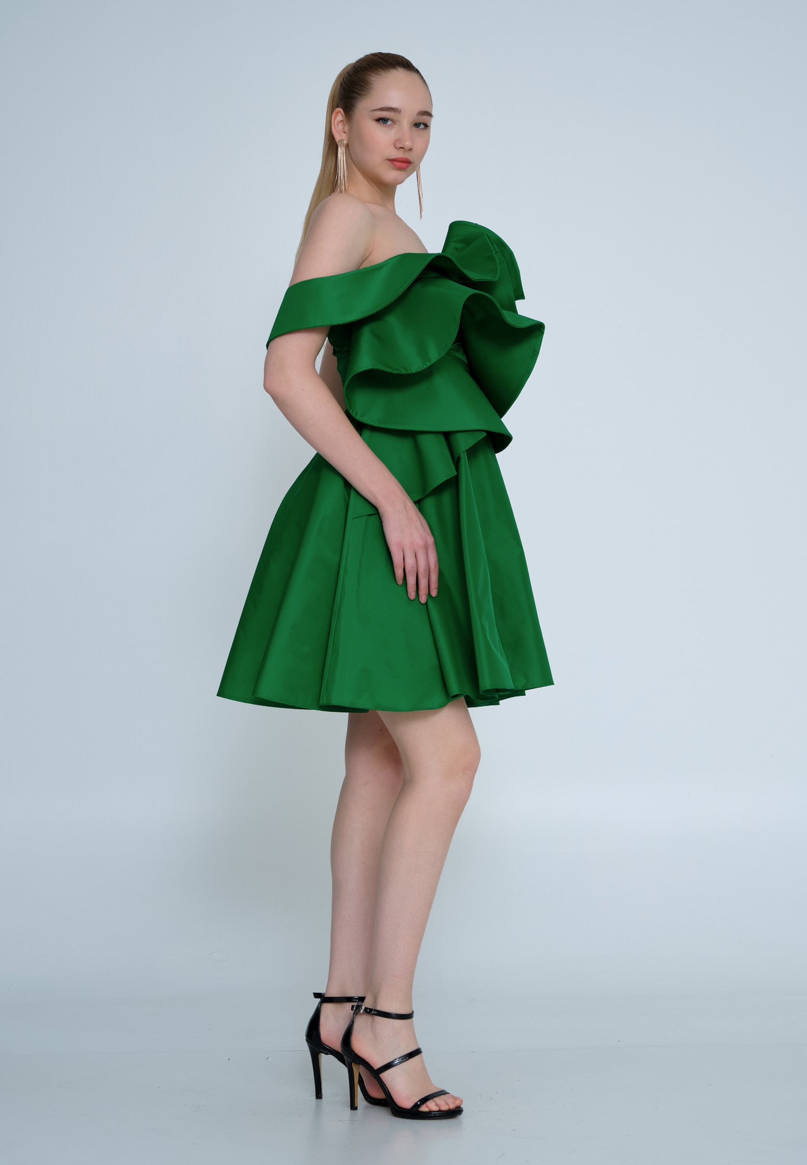 Sculptural Ruffle One-Shoulder Dress