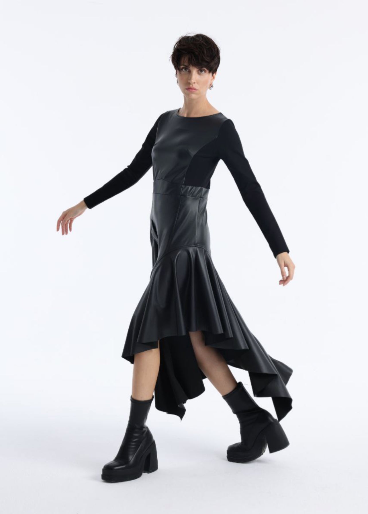 Raven Asymmetry Leather Dress.