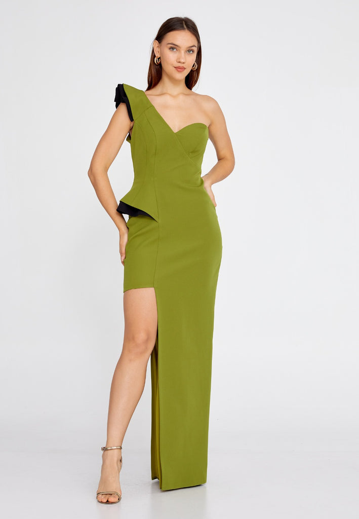 Tashelion Emerald Asymmetrical Evening Dress with Peplum – Tashelion ®