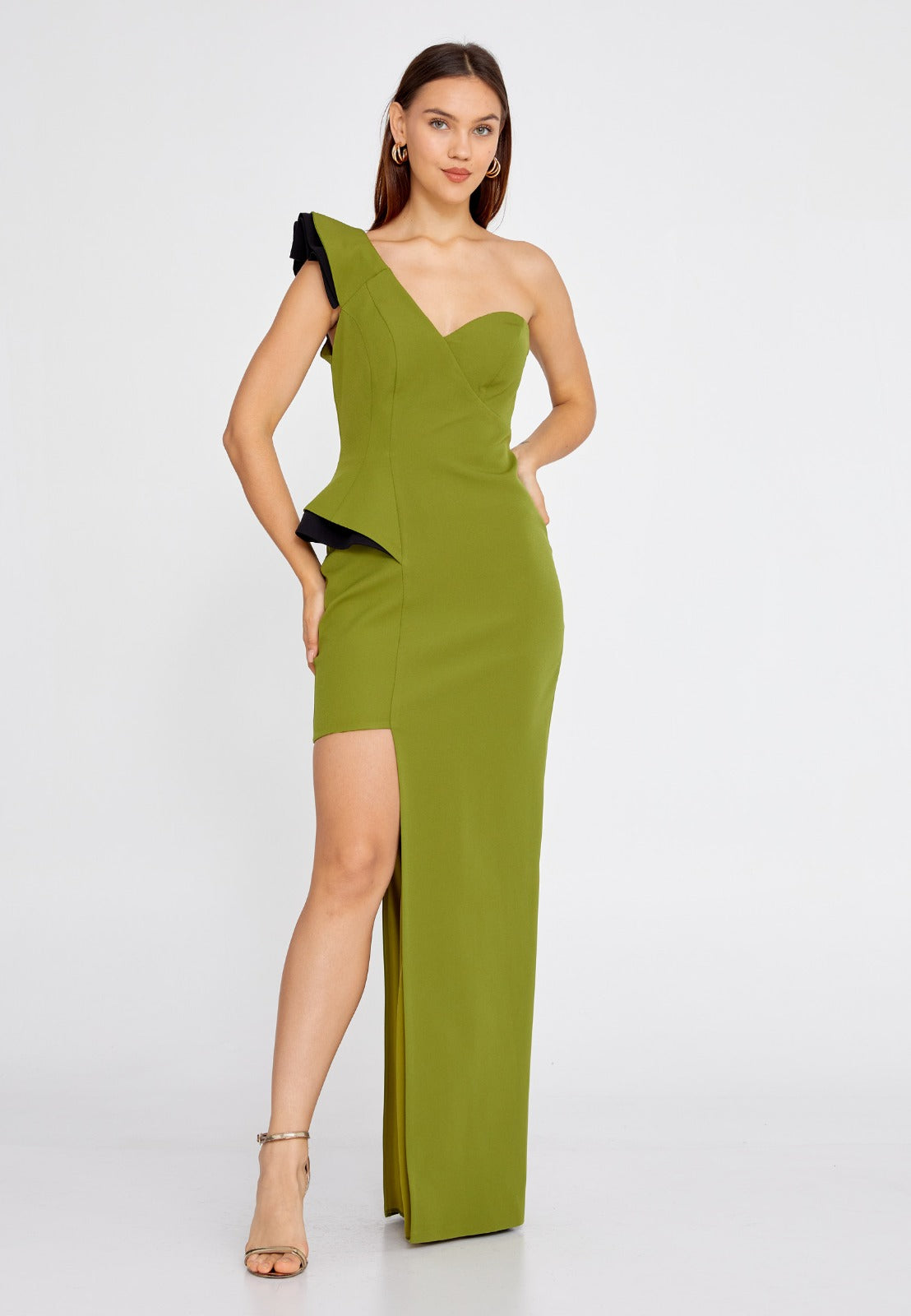 Tashelion Emerald Elegance One-Shoulder Asymmetrical Evening Dress