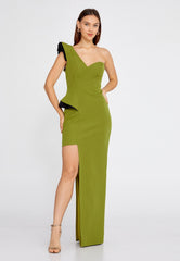 Tashelion Emerald Elegance One-Shoulder Asymmetrical Evening Dress